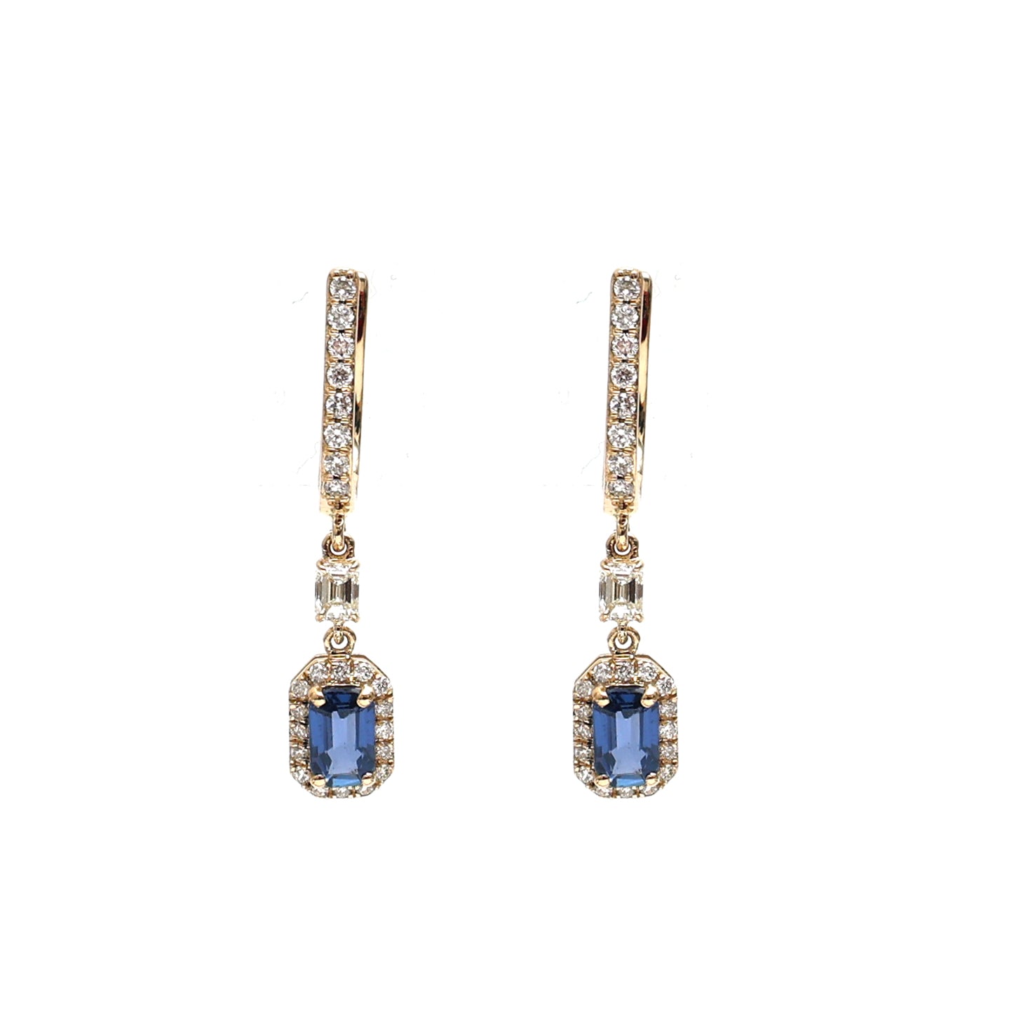 JPERG-2073/7654 Blue Sapphire Octagon Diamond Dangling Earring | 18K