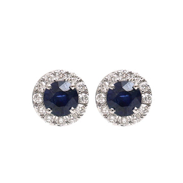JPERG-2075/7656 Blue Sapphire Round Diamond Studs Earring | 18K