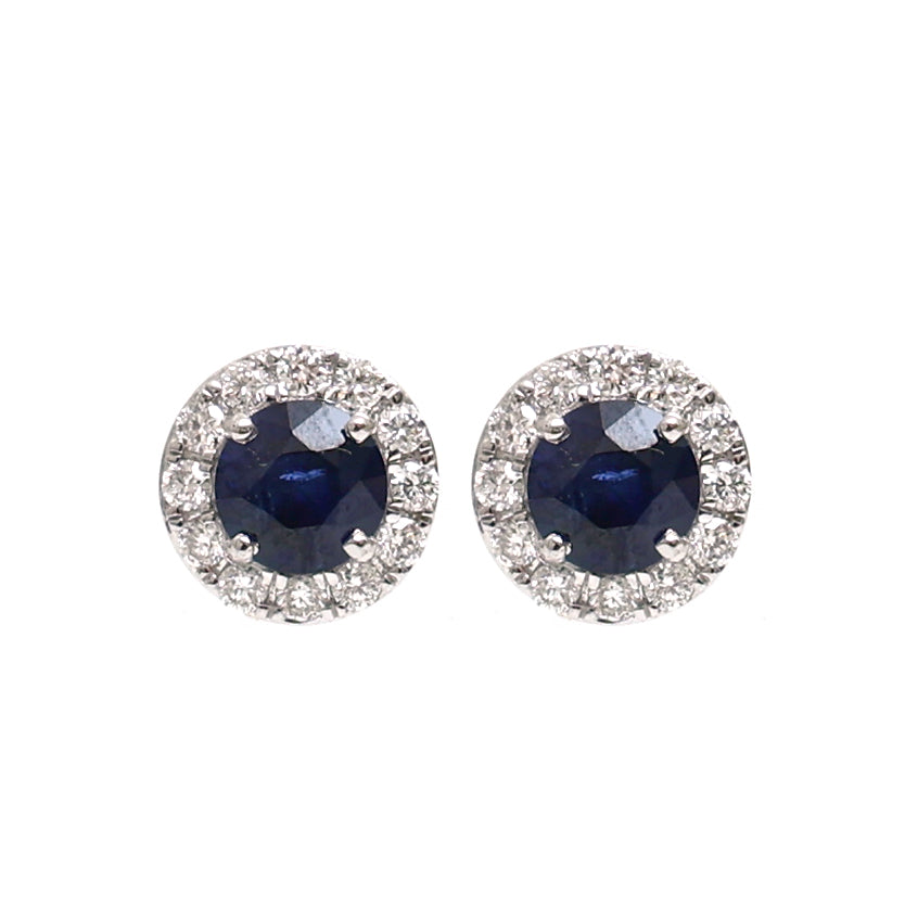 JPERG-2075/7656 Blue Sapphire Round Diamond Studs Earring | 18K