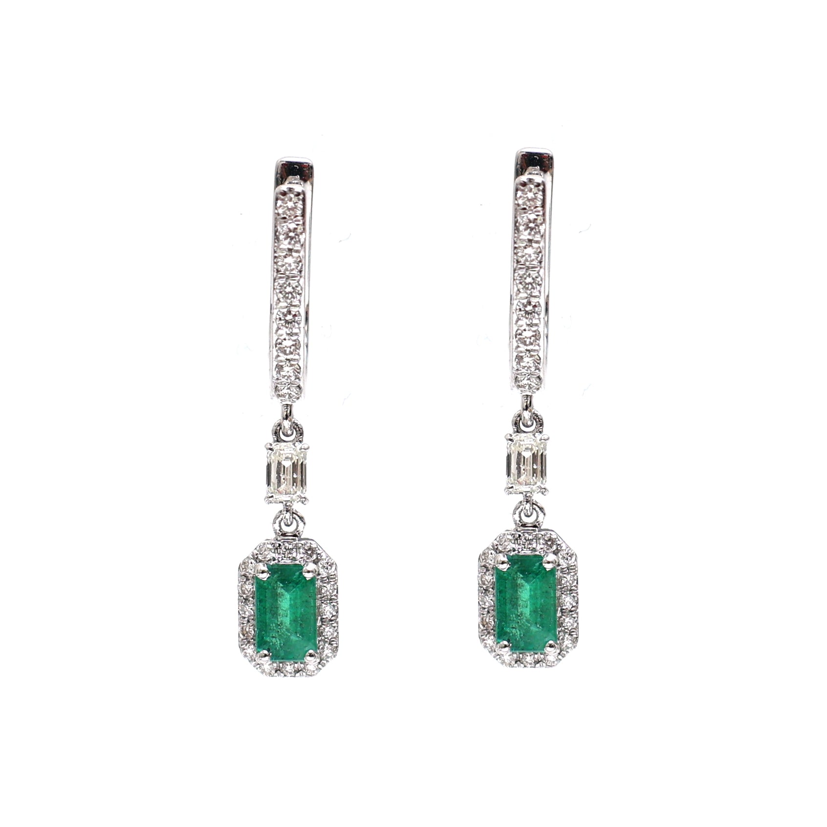 JPERG-2076/7657 Emerald Octagon Diamond Dangling Earring | 18K