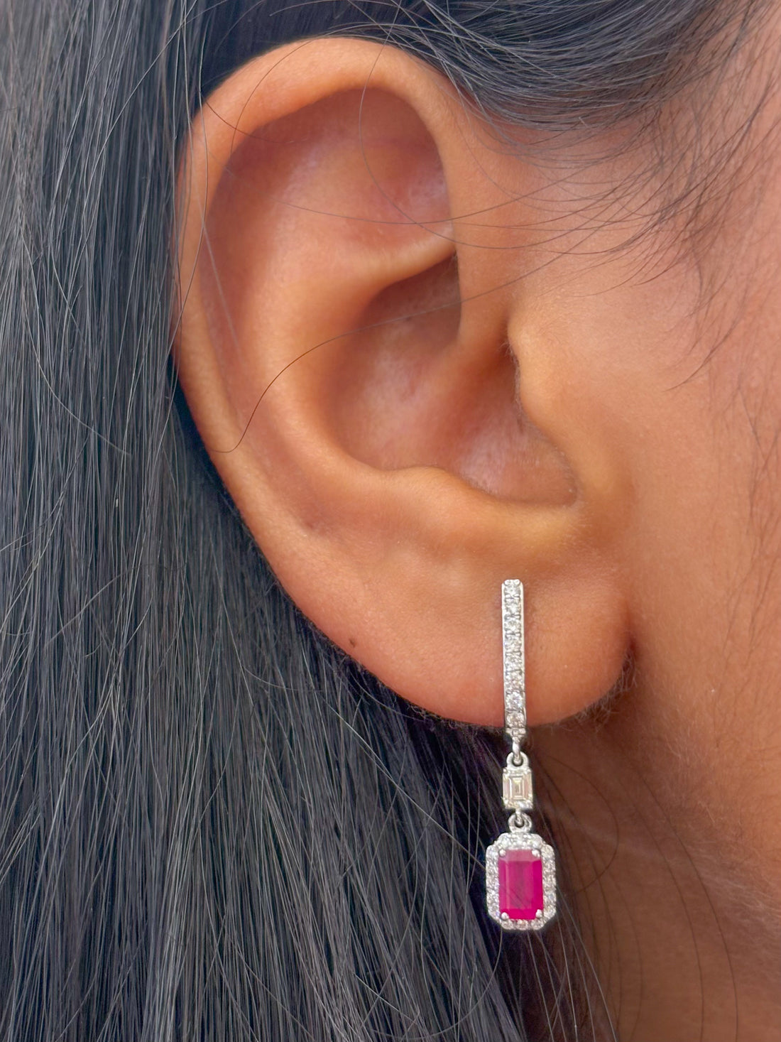 JPERG-2077/7658 Ruby Octagon Diamond Dangling Earring | 18K