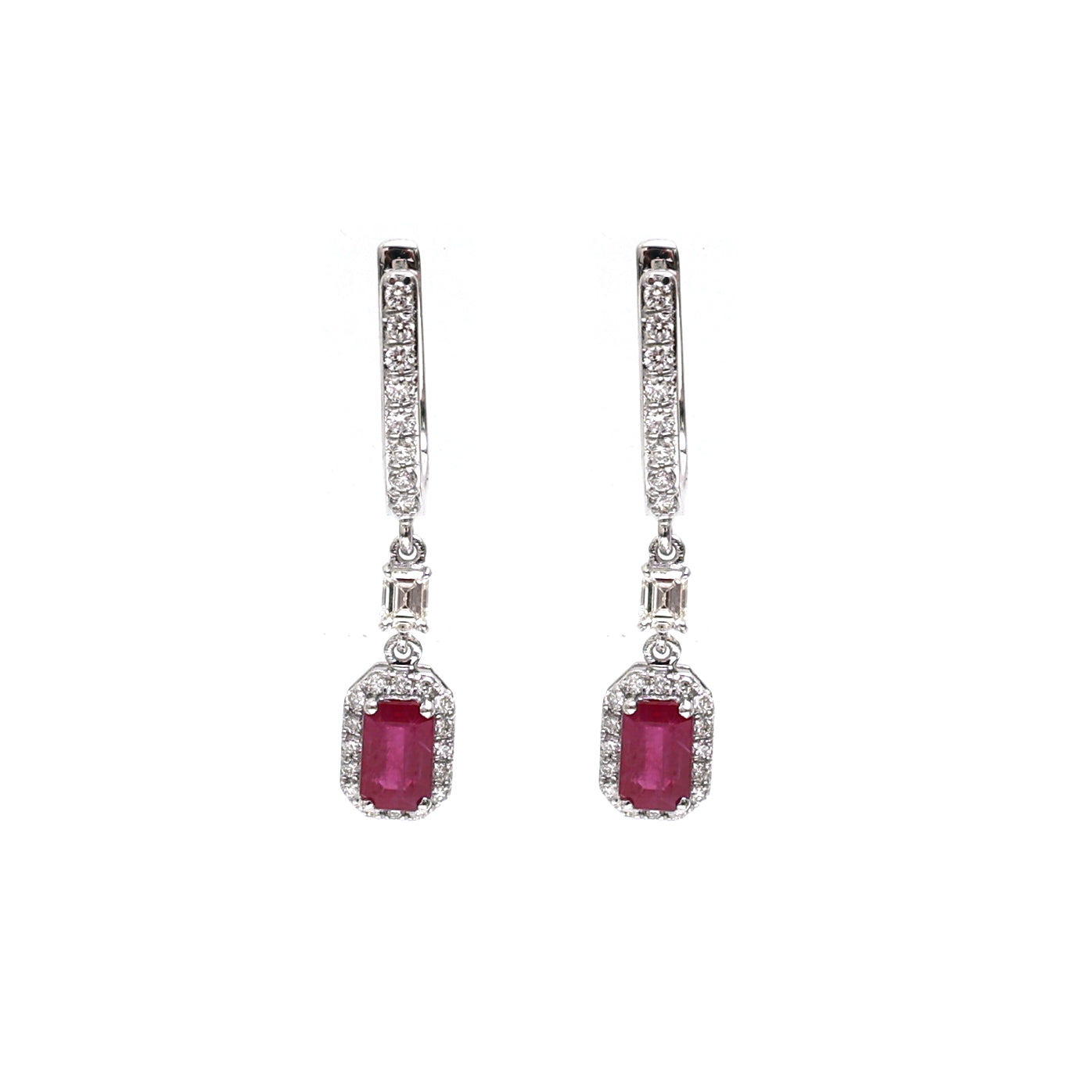 JPERG-2077/7658 Ruby Octagon Diamond Dangling Earring | 18K