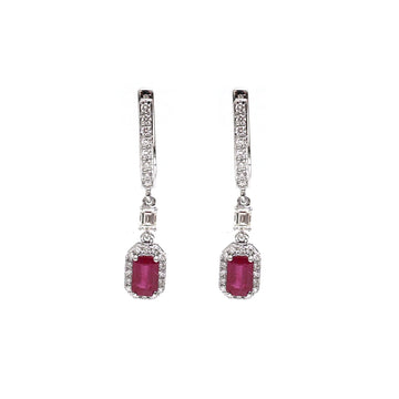 JPERG-2077/7658 Ruby Octagon Diamond Dangling Earring | 18K