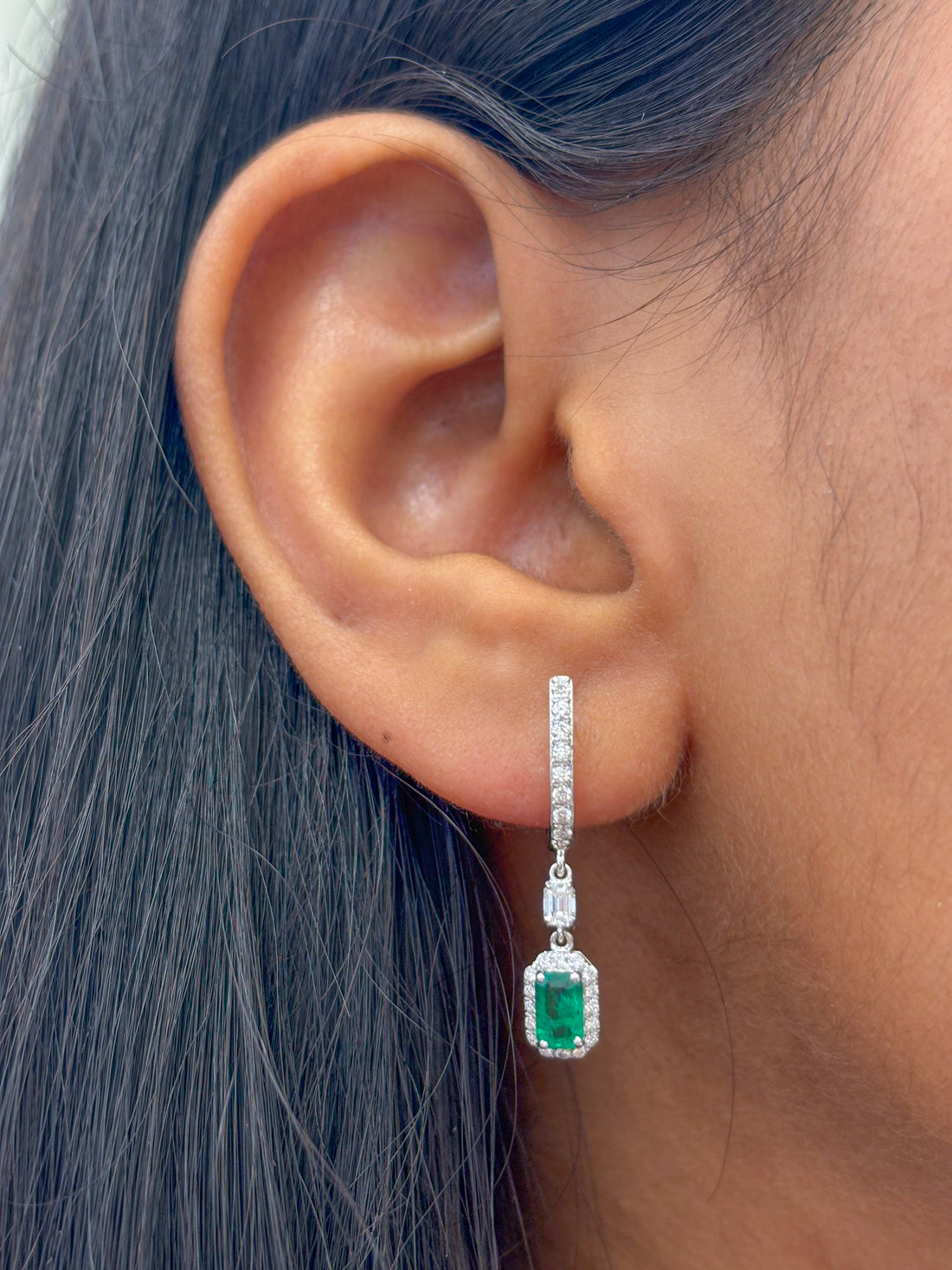 JPERG-2078/7659 Emerald Octagon Diamond Dangling Earring | 18K