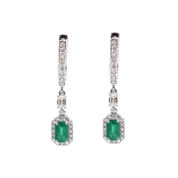 JPERG-2078/7659 Emerald Octagon Diamond Dangling Earring | 18K