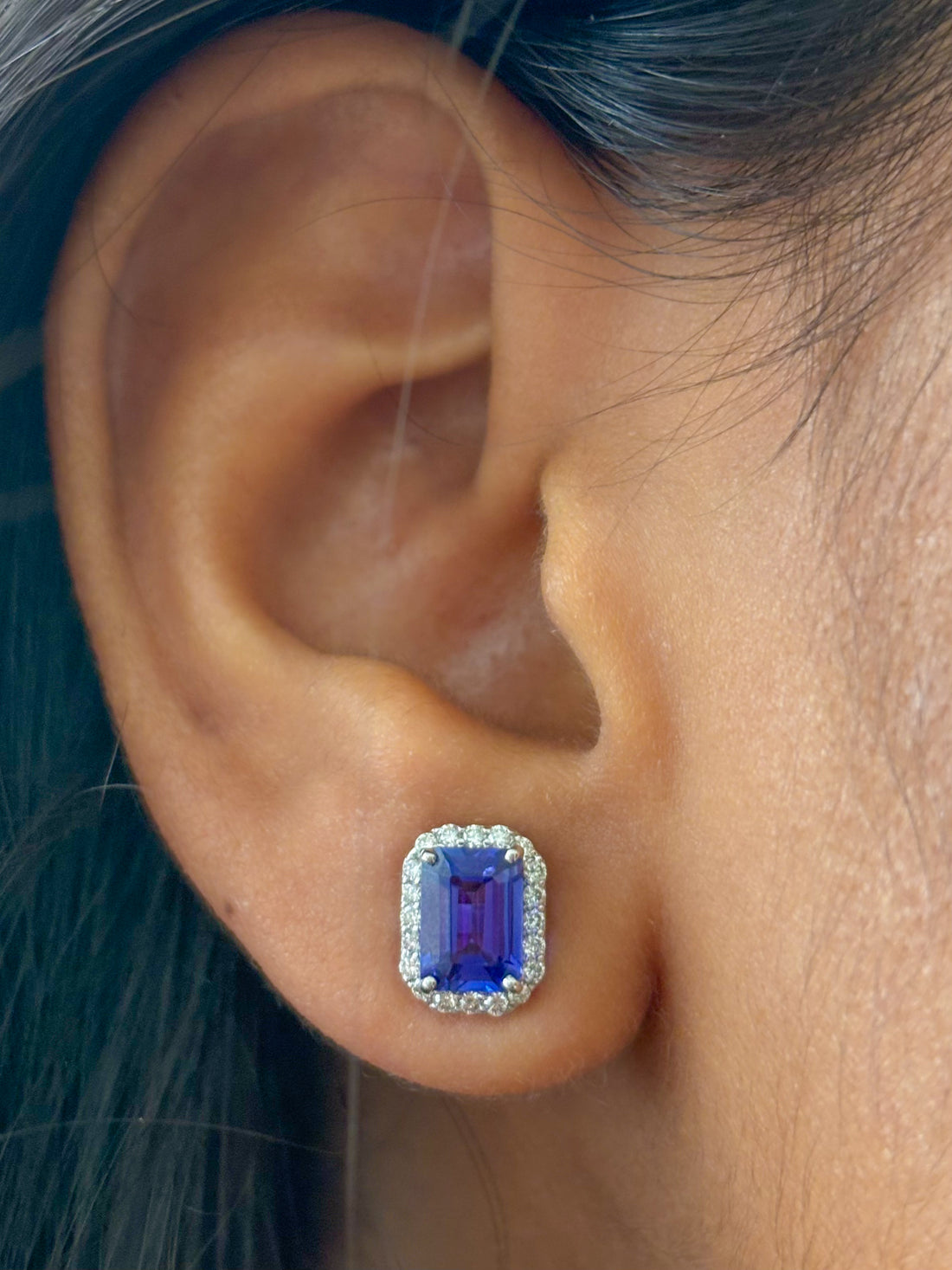 JPERG-2080/7661 Tanzanite Octagon Diamond Studs Earring | 18K