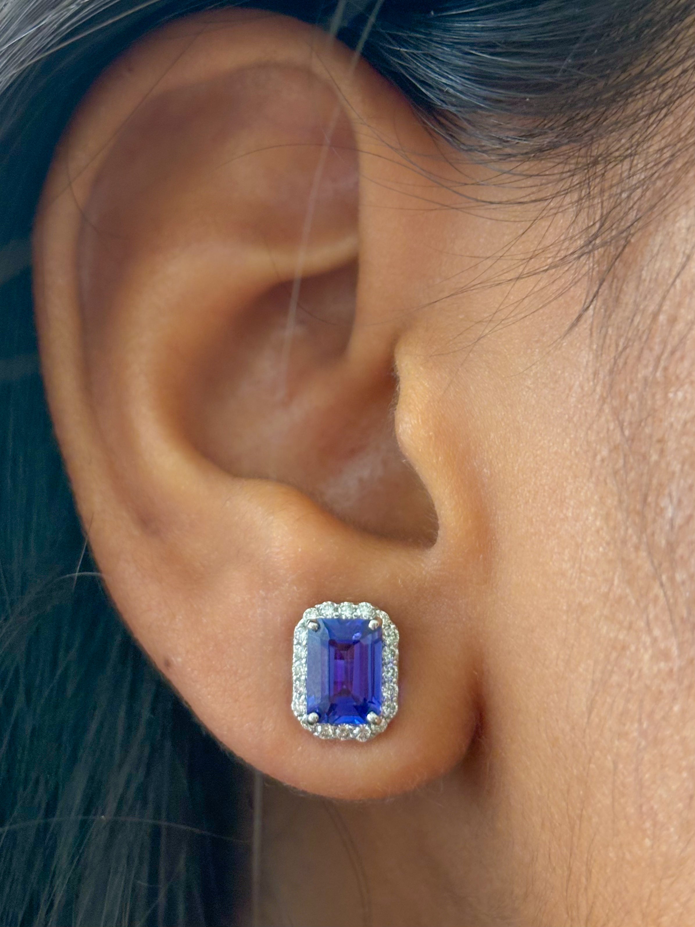JPERG-2080/7661 Tanzanite Octagon Diamond Studs Earring | 18K
