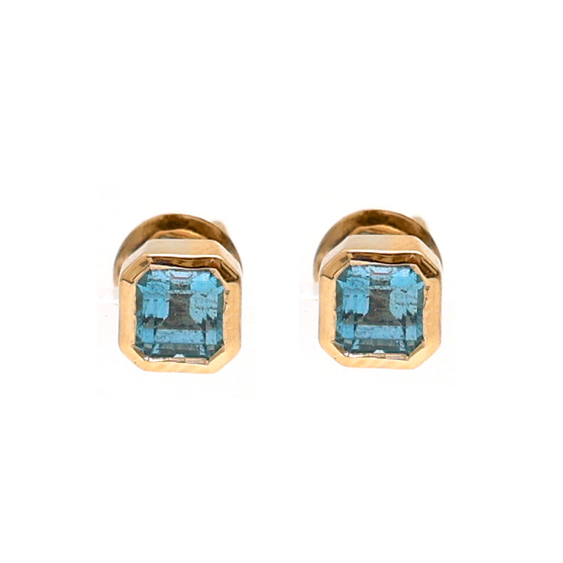 JPERG-2083/7664 Aquamarine Square Octagon Bezel Set Earring | 18K