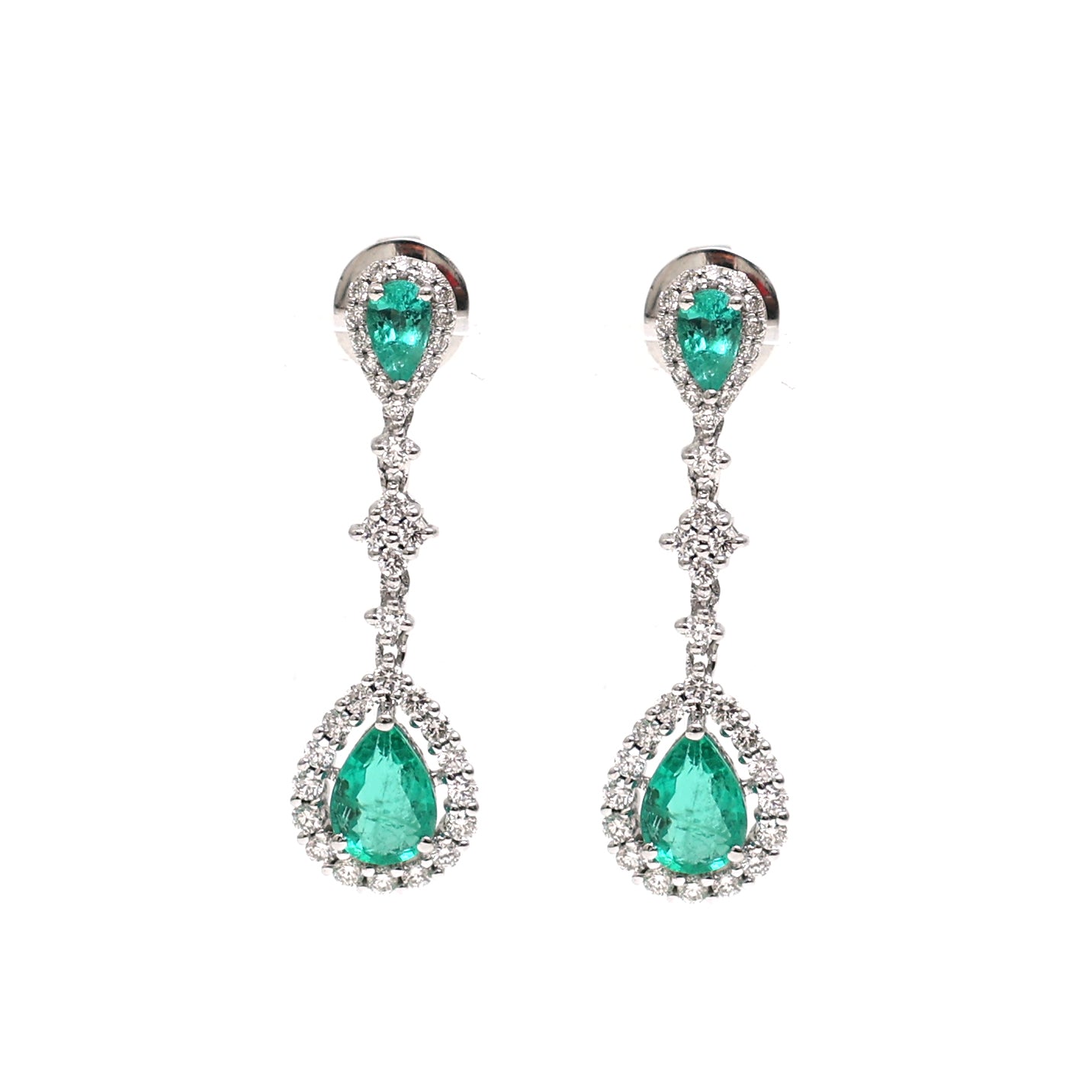 JPERG-2084/7665 Emerald Pear Diamond Dangling Earring | 18K