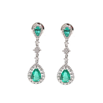 JPERG-2084/7665 Emerald Pear Diamond Dangling Earring | 18K