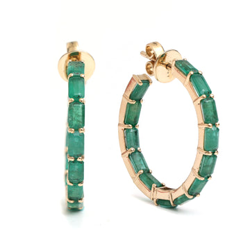 JPERG-208/1325 Emerald Hoops Earring | 18K
