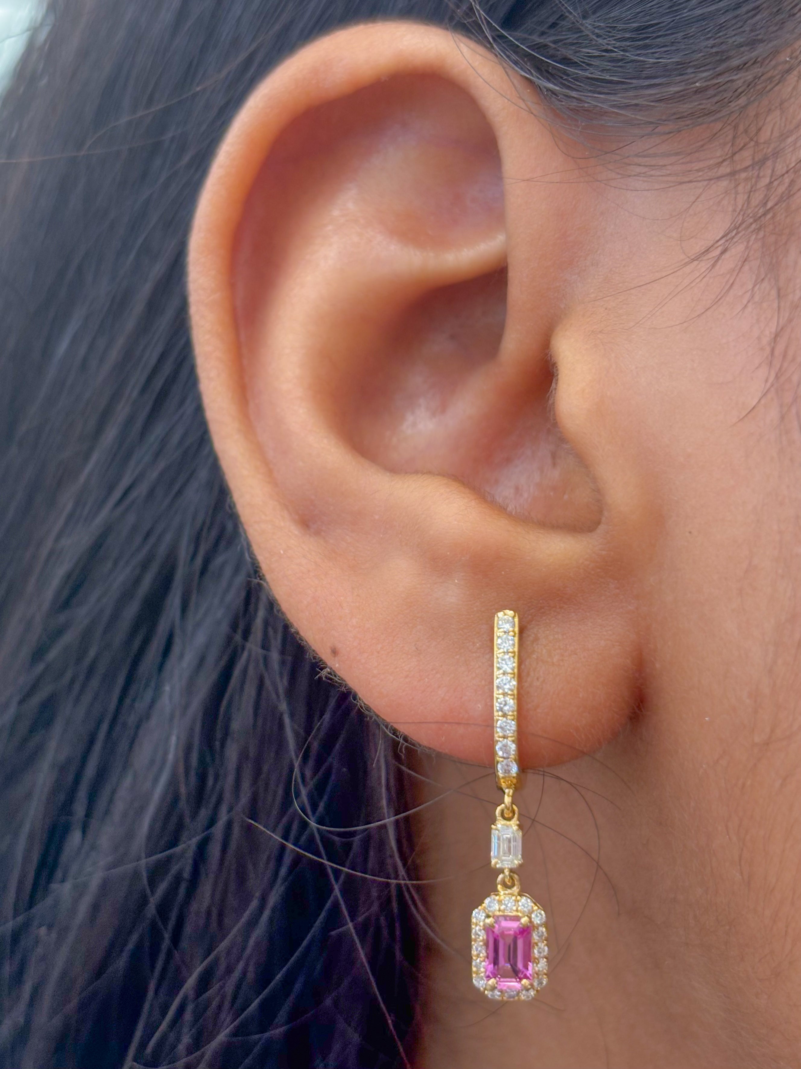 JPERG-2091/7674 Pink Sapphire Octagon Diamond Dangling Earring | 18K