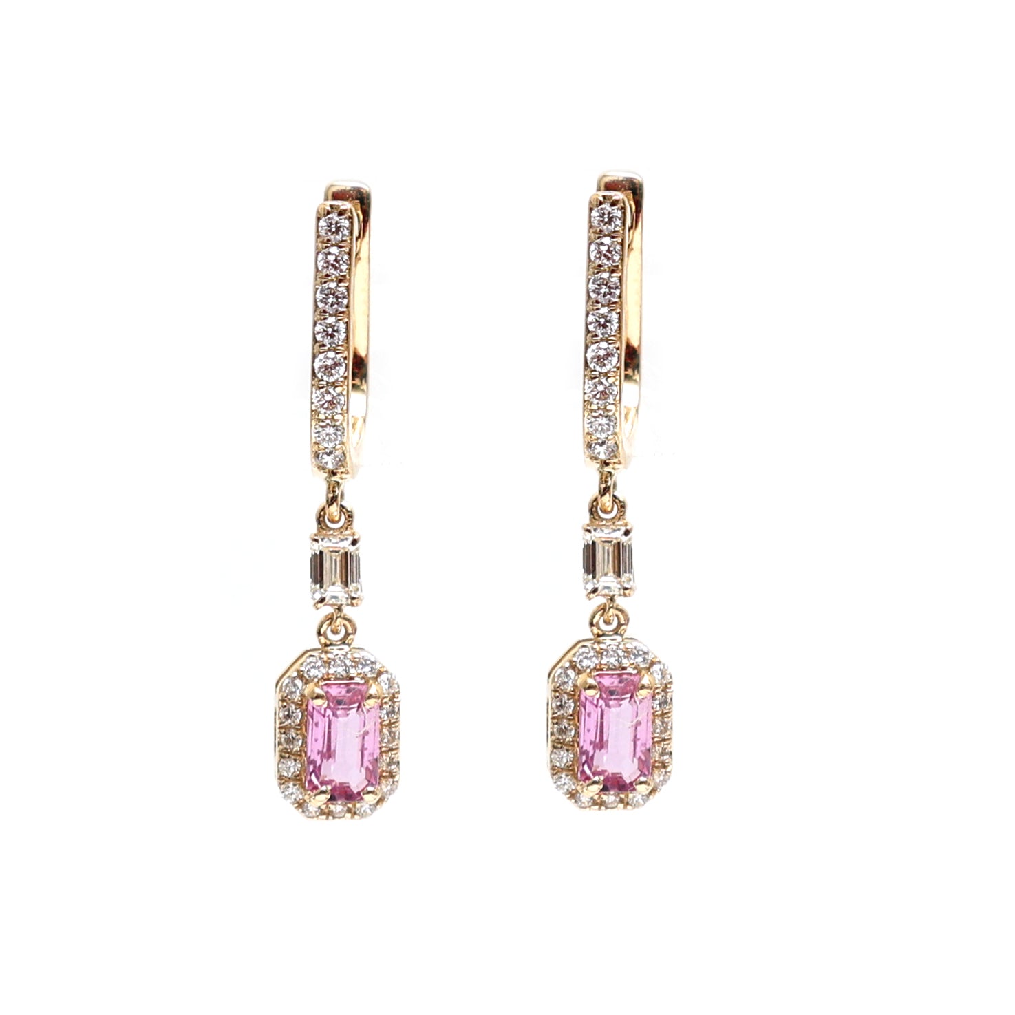 JPERG-2091/7674 Pink Sapphire Octagon Diamond Dangling Earring | 18K