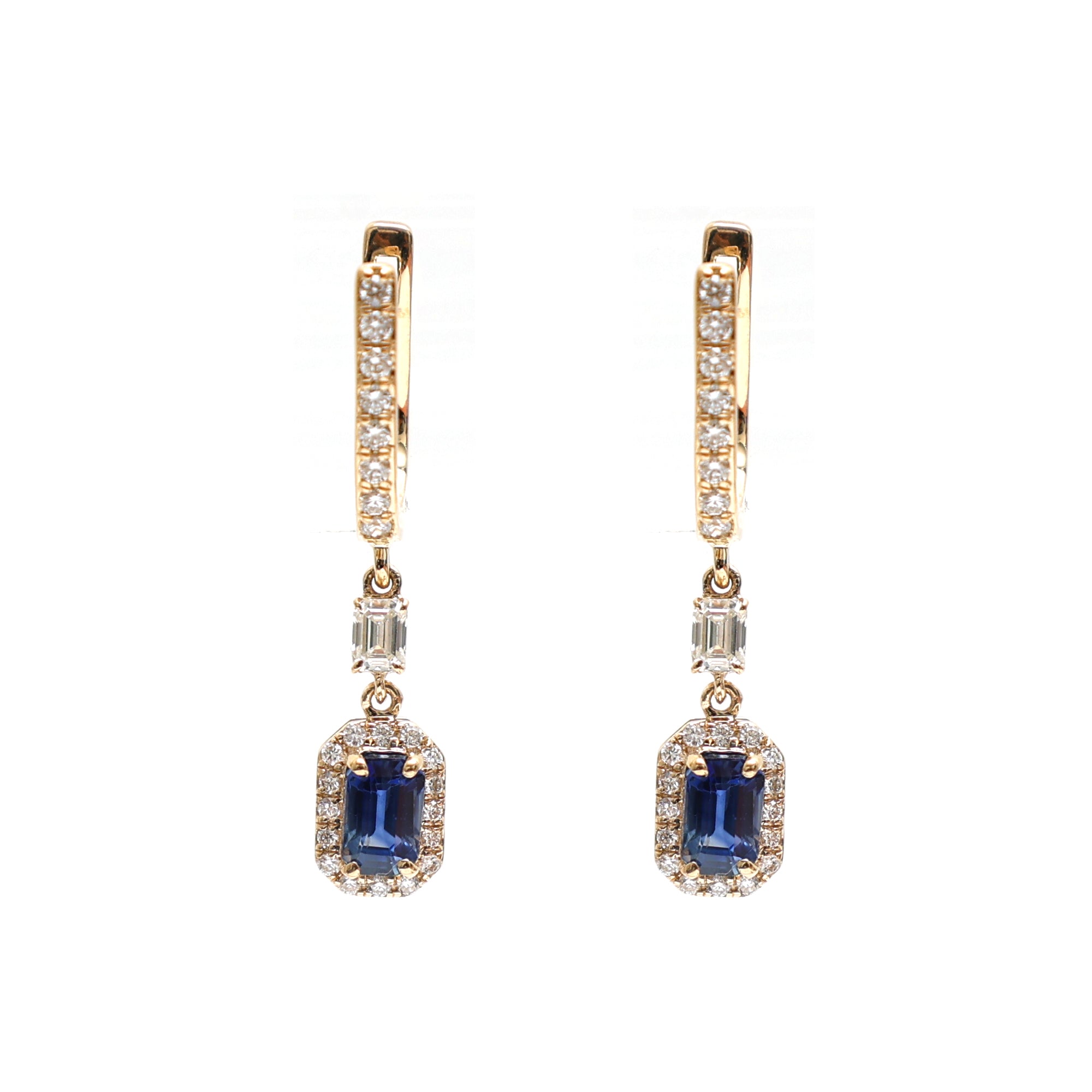 JPERG-2094/7684 Blue Sapphire Octagon Diamond Dangling Earring | 18K