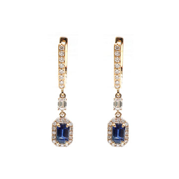 JPERG-2094/7684 Blue Sapphire Octagon Diamond Dangling Earring | 18K