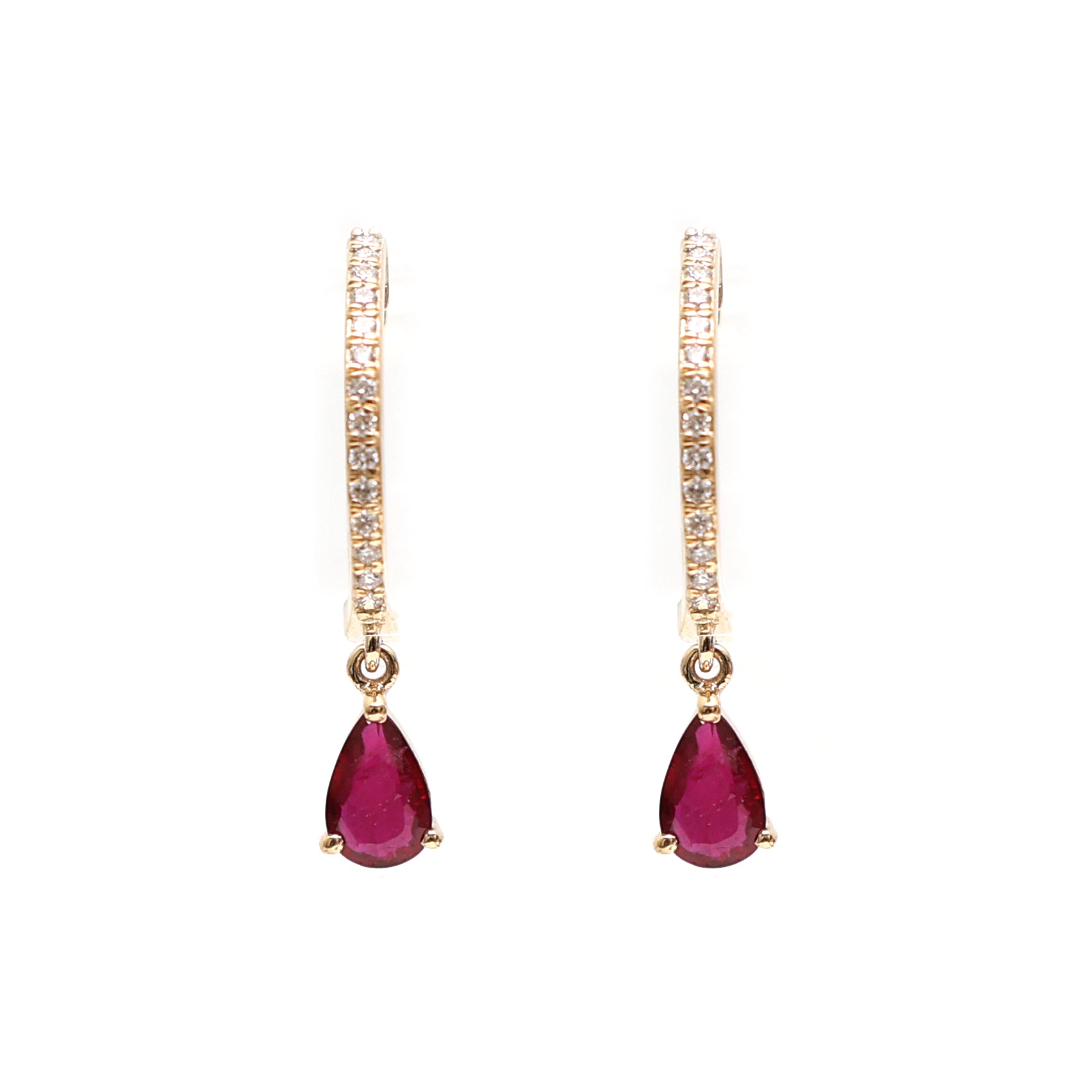 JPERG-2095/7685 Ruby Pear Diamond Huggies Earring | 18K