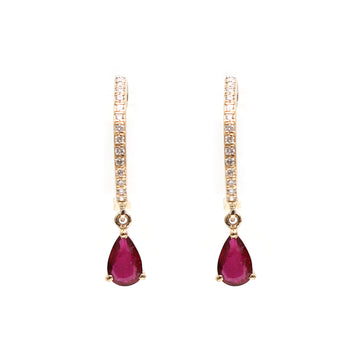 JPERG-2095/7685 Ruby Pear Diamond Huggies Earring | 18K
