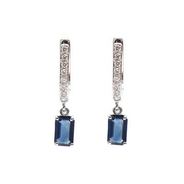 JPERG-2096/7686 Blue Sapphire Octagon Diamond Huggies Earring | 18K