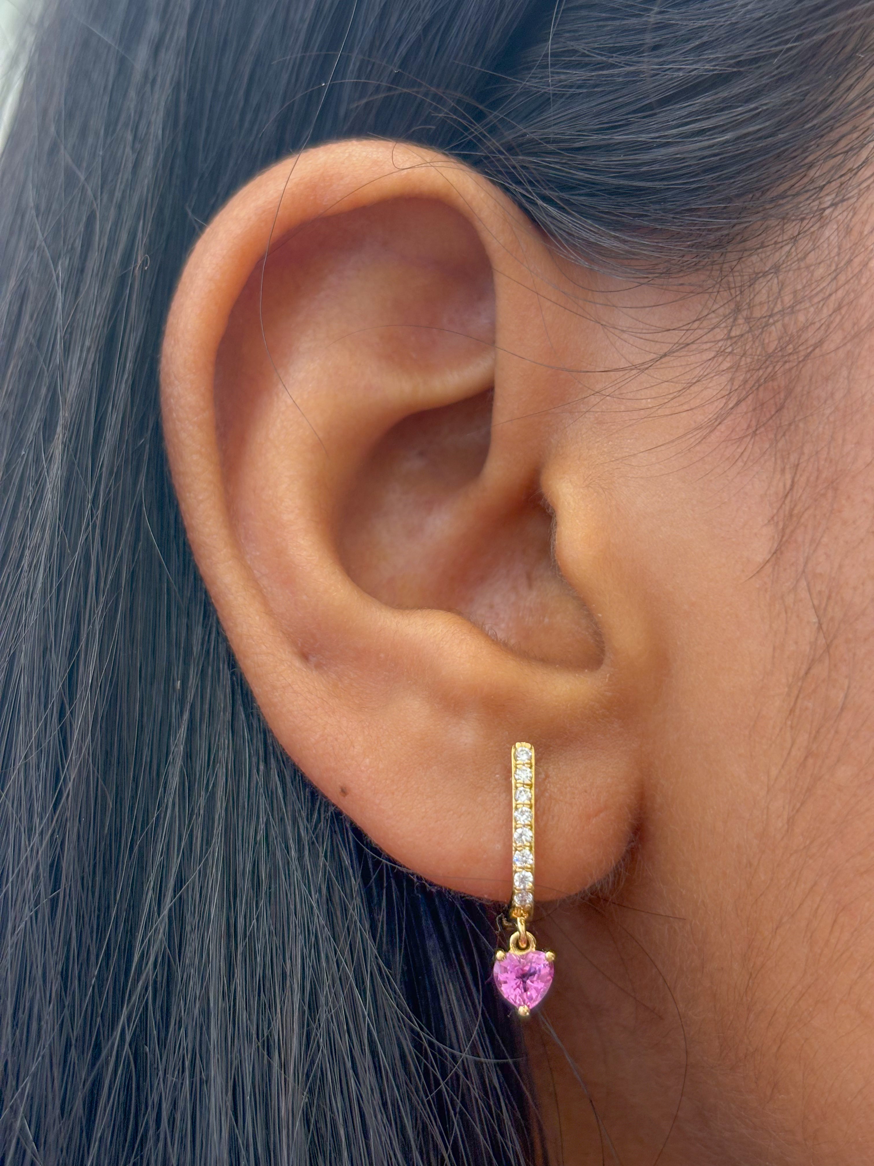 JPERG-2097/7687 Pink Sapphire Heart Diamond Huggies Earring | 18K