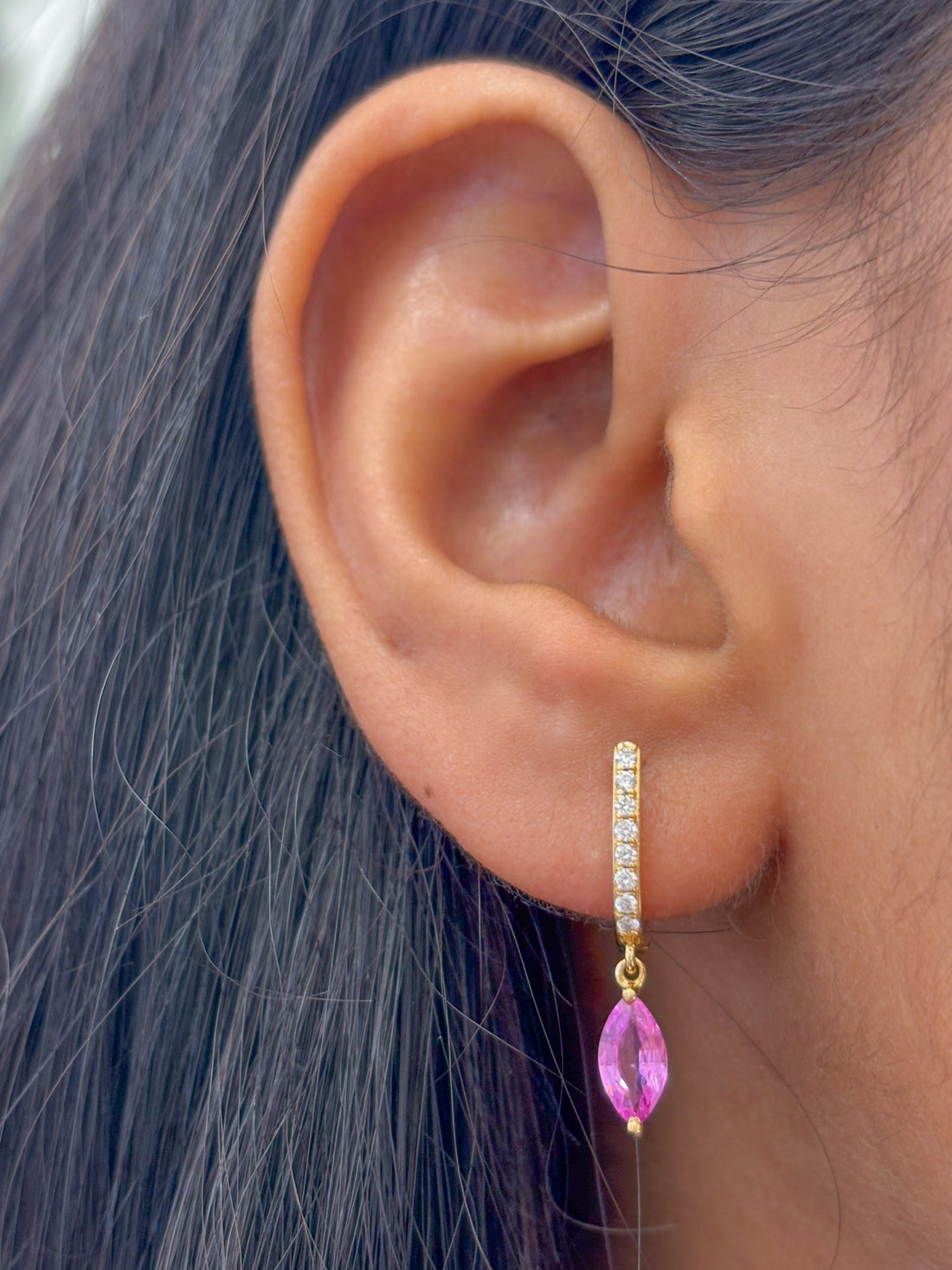JPERG-2098/7688 Pink Sapphire Marquise Diamond Huggies Earring | 18K