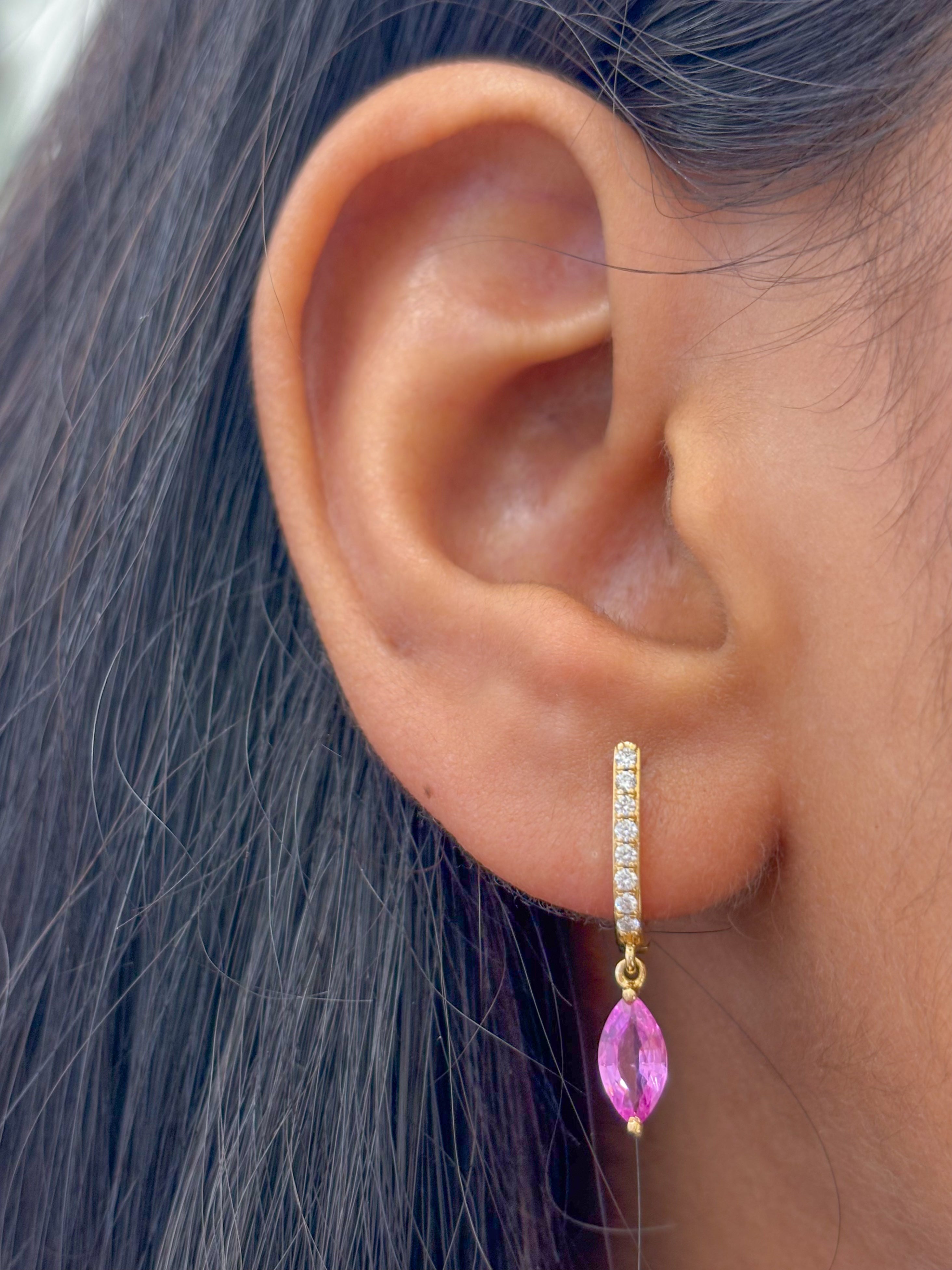 JPERG-2098/7688 Pink Sapphire Marquise Diamond Huggies Earring | 18K