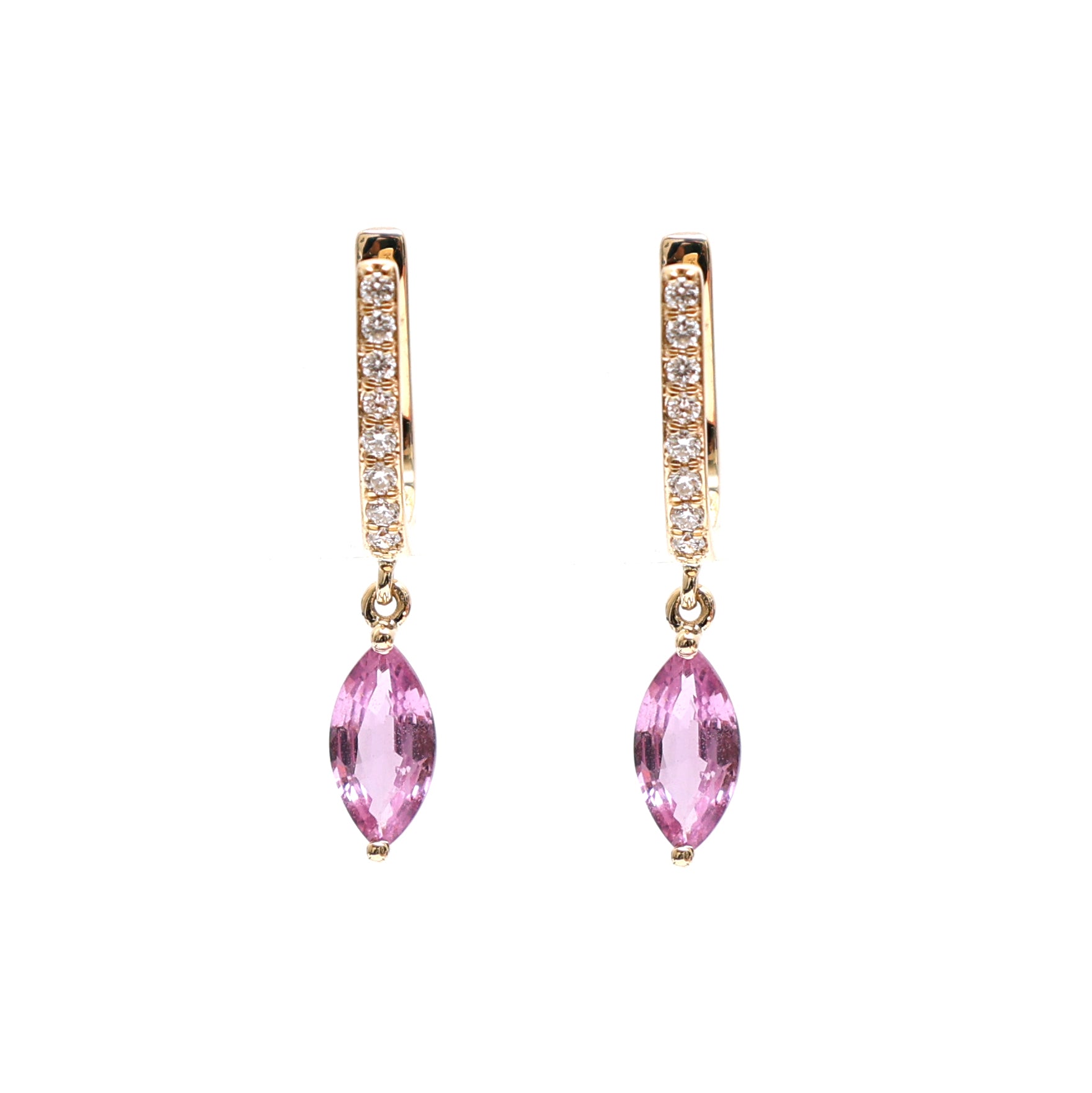 JPERG-2098/7688 Pink Sapphire Marquise Diamond Huggies Earring | 18K