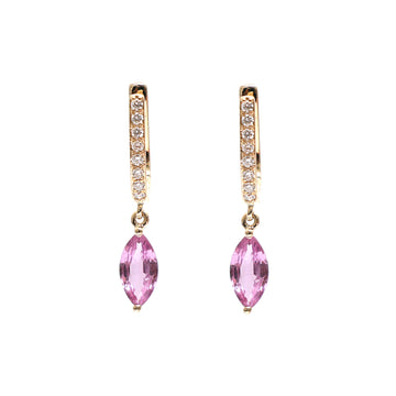 JPERG-2098/7688 Pink Sapphire Marquise Diamond Huggies Earring | 18K