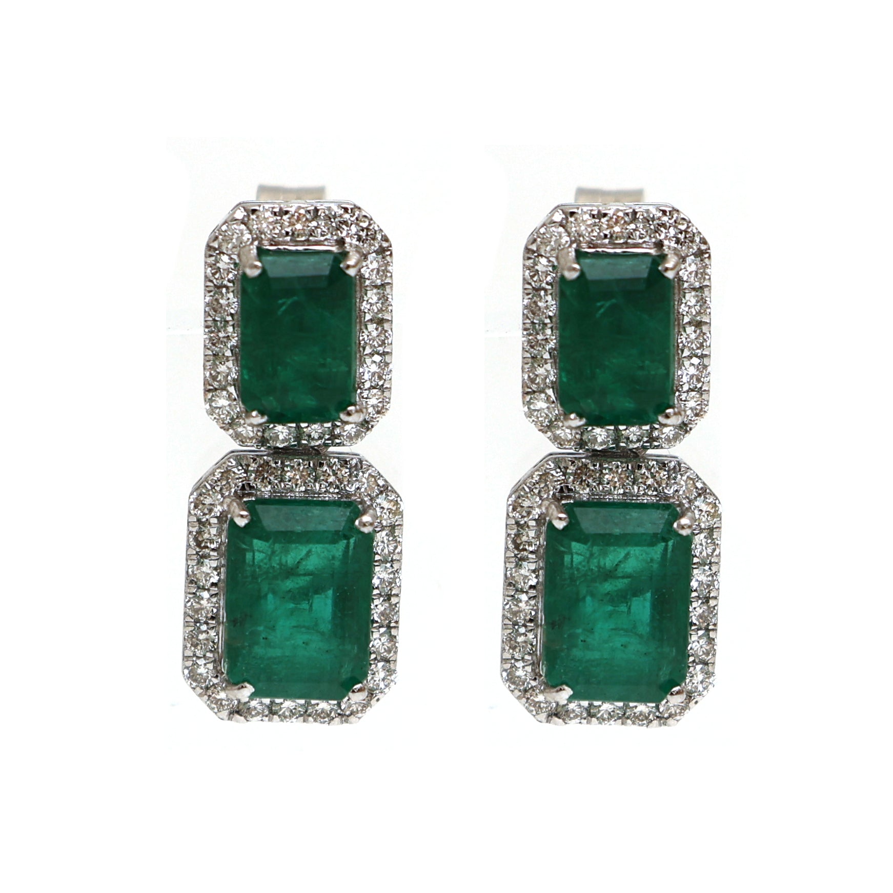 JPERG-2100/7701 Emerald Octagon Diamond Dangling Earring | 18K