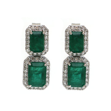 JPERG-2100/7701 Emerald Octagon Diamond Dangling Earring | 18K