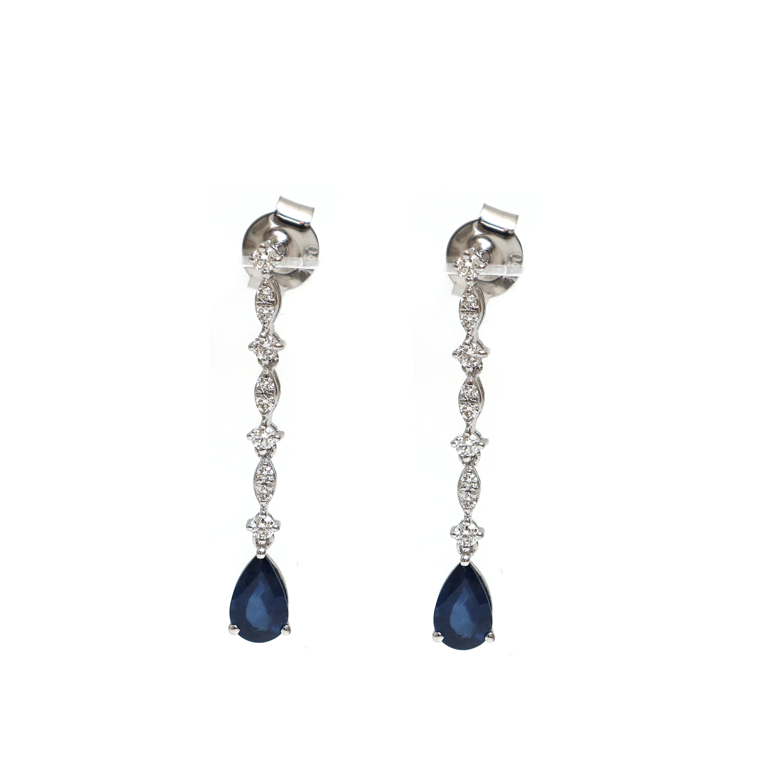 JPERG-2102/7703 Blue Sapphire Pear Diamond Dangling Earring | 18K