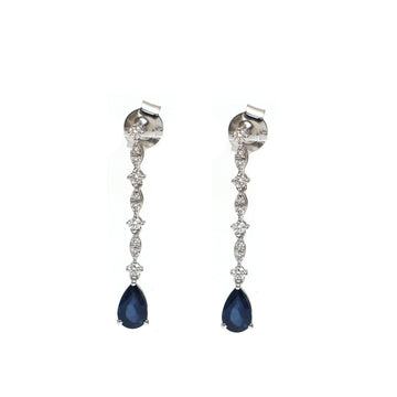 JPERG-2102/7703 Blue Sapphire Pear Diamond Dangling Earring | 18K