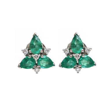 JPERG-2103/7704 Emerald Pear Diamond Studs Earring | 18K