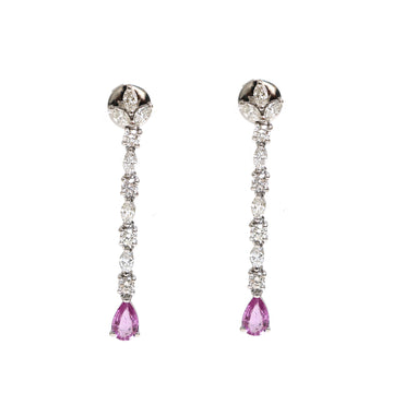 JPERG-2106/7707 Pink Sapphire Pear Diamond Dangling Earrings | 18K