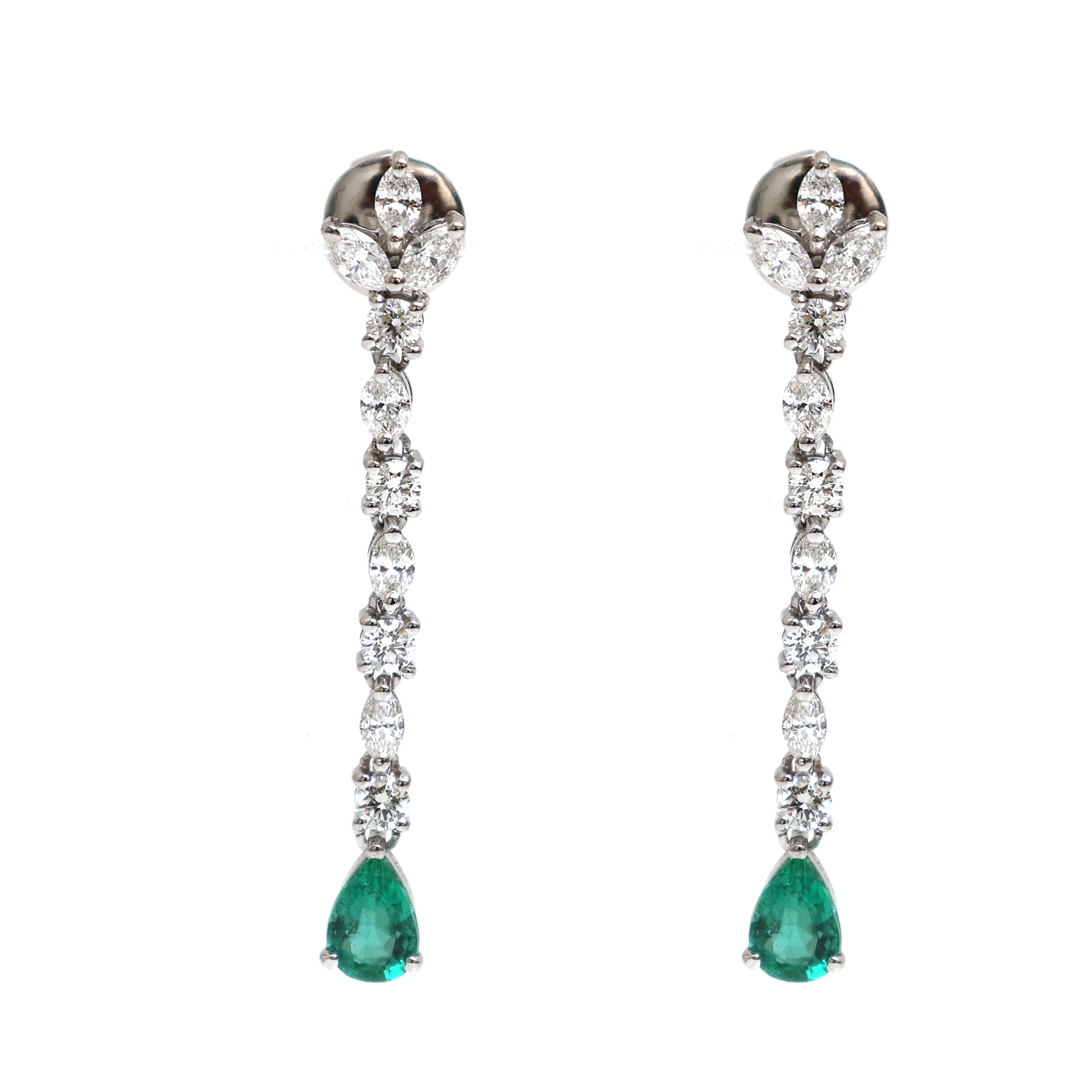 JPERG-2107/7708 Emerald Pear Diamond Dangling Earrings | 18K