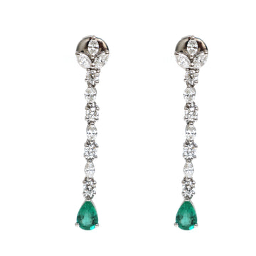 JPERG-2107/7708 Emerald Pear Diamond Dangling Earrings | 18K