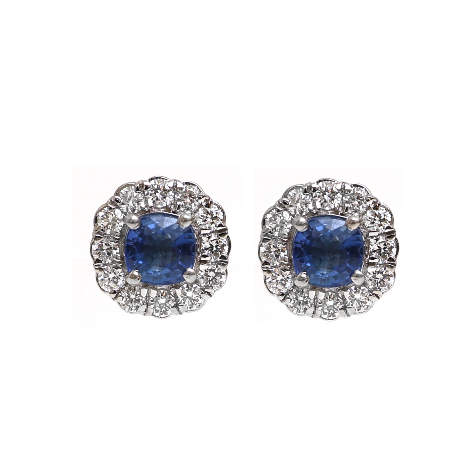 JPERG-2108/7709 Blue Sapphire Cushion Diamond Studs Earring | 18K