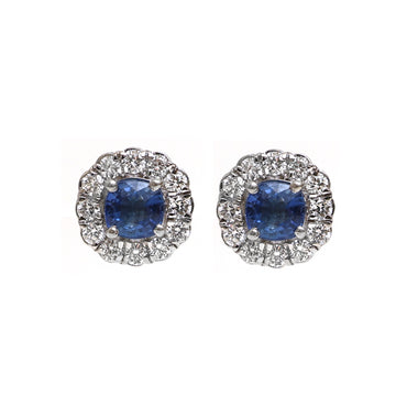 JPERG-2108/7709 Blue Sapphire Cushion Diamond Studs Earring | 18K