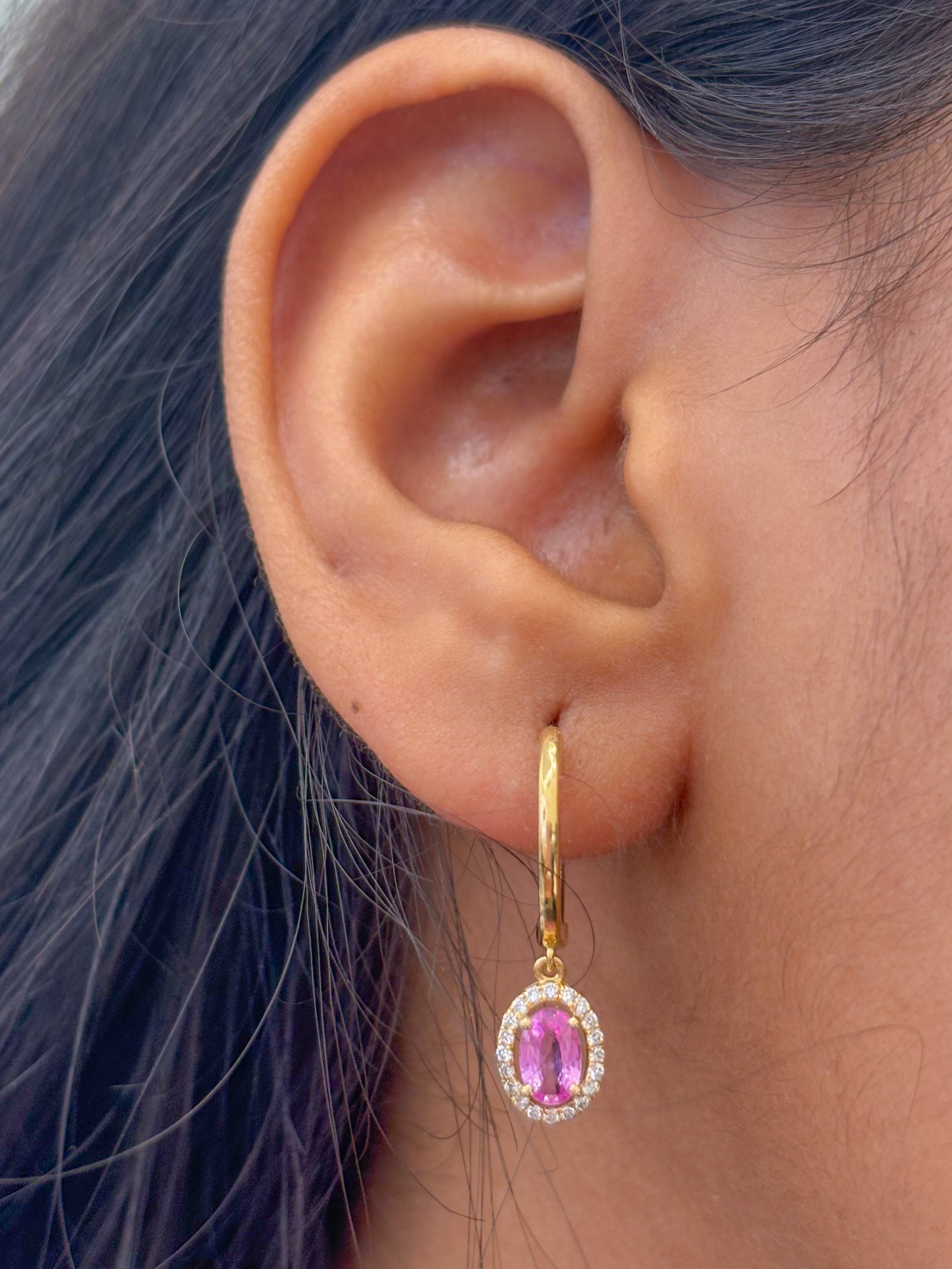 JPERG-2109/7710 Pink Sapphire Oval Diamond Huggies Earring | 18K