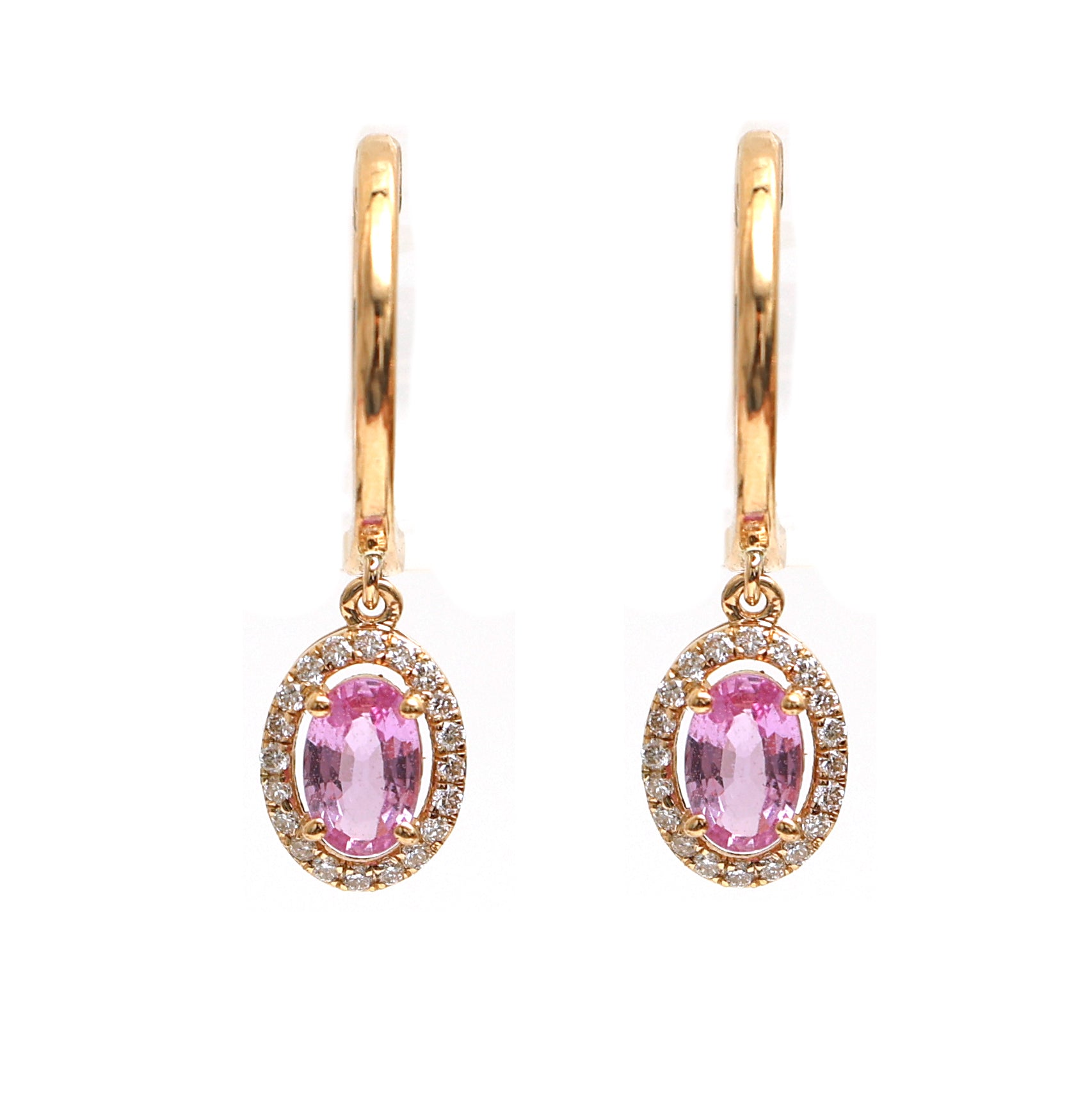 JPERG-2109/7710 Pink Sapphire Oval Diamond Huggies Earring | 18K