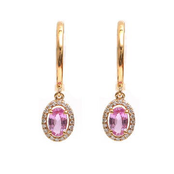 JPERG-2109/7710 Pink Sapphire Oval Diamond Huggies Earring | 18K