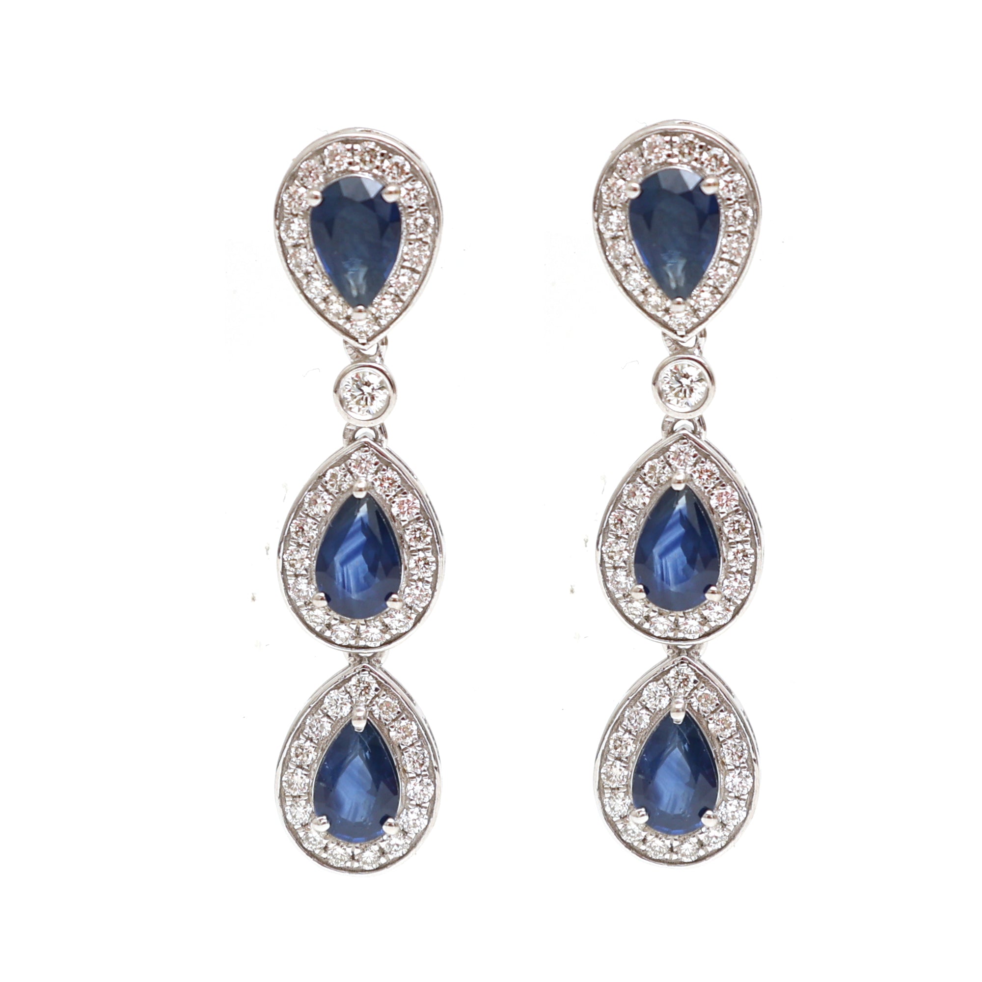 JPERG-2112/7742 Blue Sapphire Pear Diamond Dangling Earring | 18K