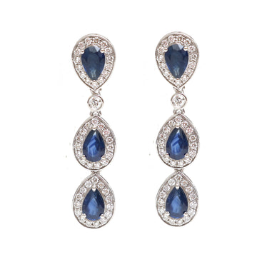 JPERG-2112/7742 Blue Sapphire Pear Diamond Dangling Earring | 18K