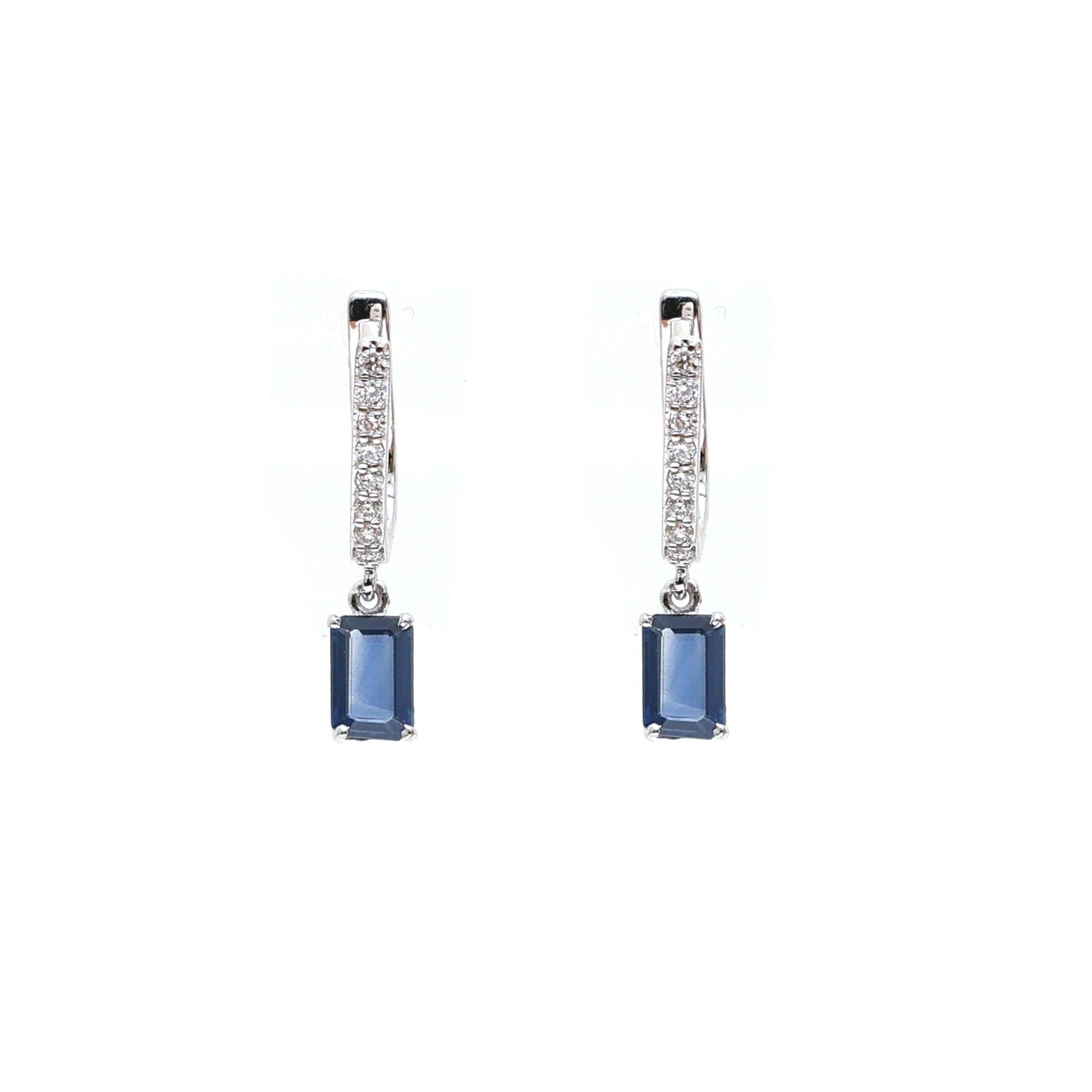 JPERG-2114/7744 Blue Sapphire Octagon Diamond Huggies Earring | 18K