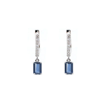 JPERG-2114/7744 Blue Sapphire Octagon Diamond Huggies Earring | 18K