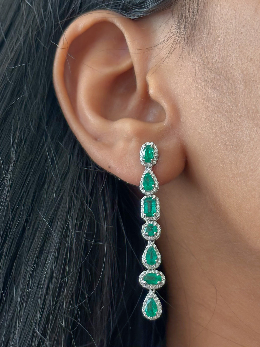 JPERG-2115/7745 Emerald Mix Shape Diamond Dangling Earring | 18K