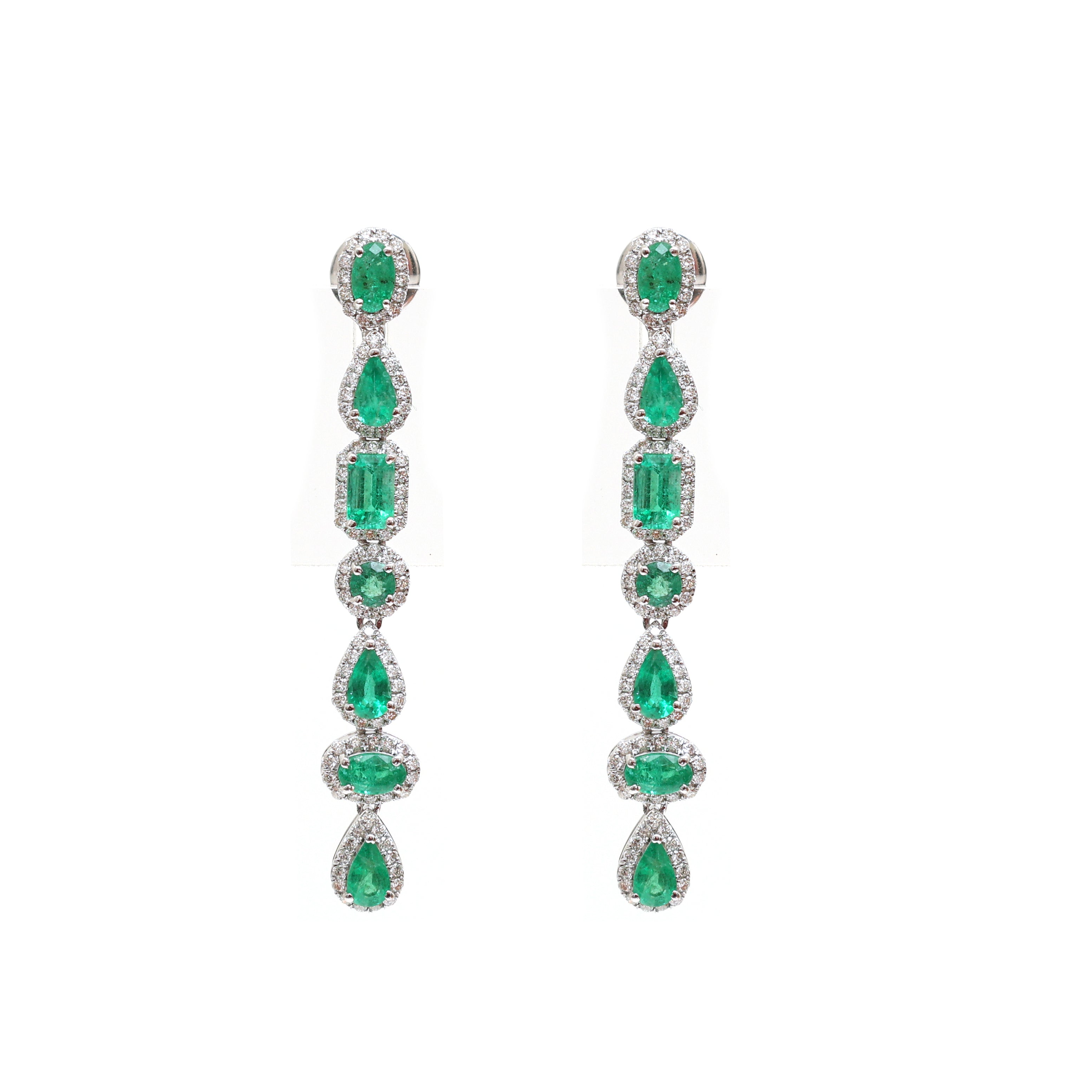 JPERG-2115/7745 Emerald Mix Shape Diamond Dangling Earring | 18K