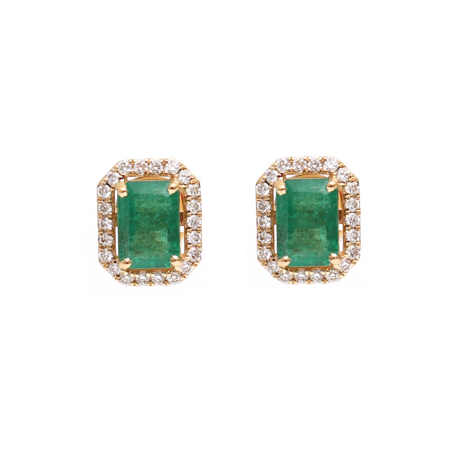JPERG-2116/7746 Emerald Octagon Diamond Studs Earring | 18K
