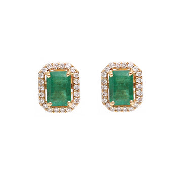 JPERG-2116/7746 Emerald Octagon Diamond Studs Earring | 18K