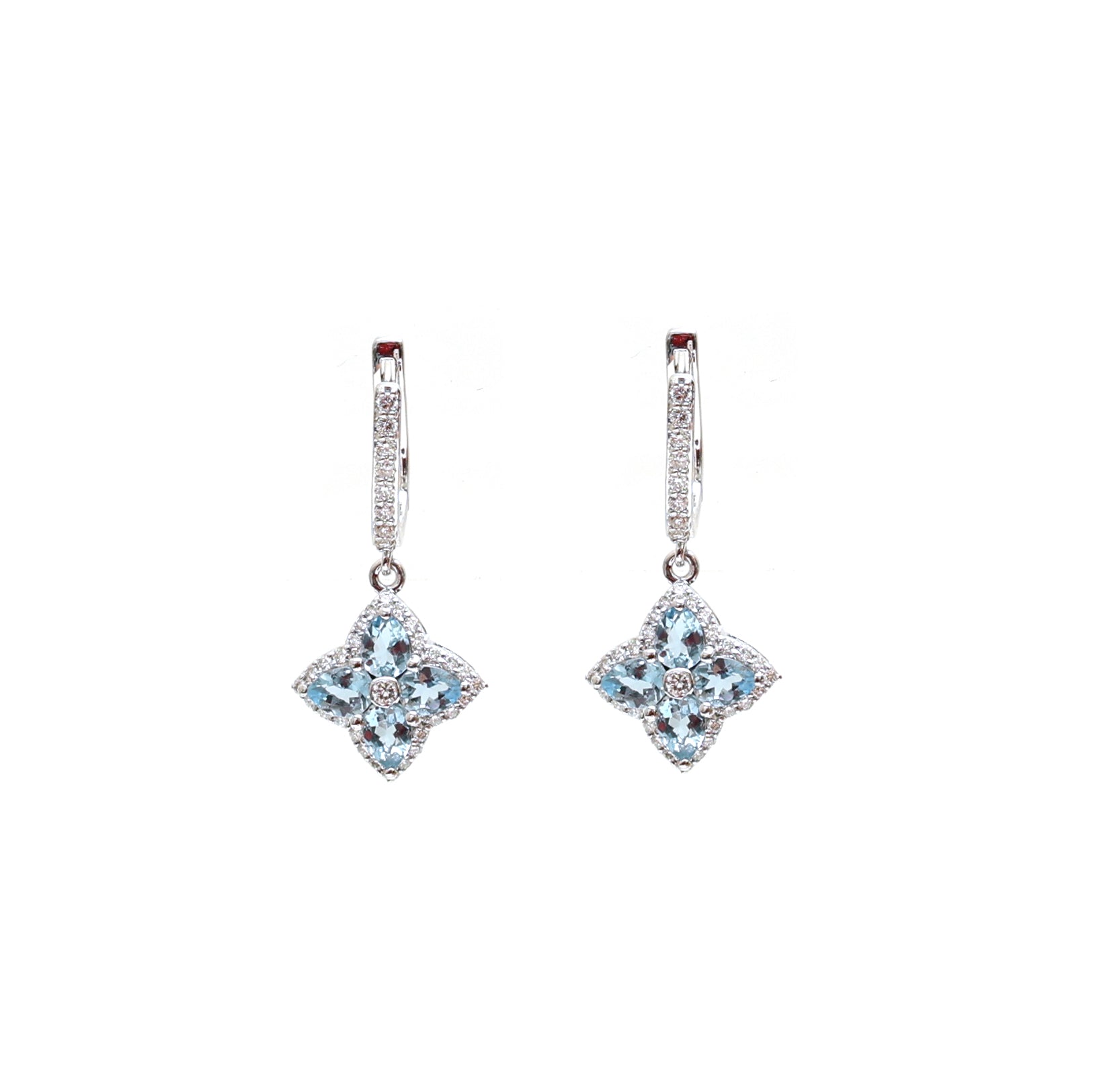 JPERG-2117/7747 Aquamarine Pear Diamond Huggies Earring | 18K