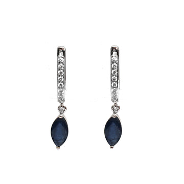 JPERG-2119/7749 Blue Sapphire Marquise Huggies Earring | 18K